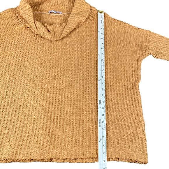 Free People Top Womens Small Yellow Juicy Long Sleeve Cowl Neck Waffle Knit - Picture 10 of 12